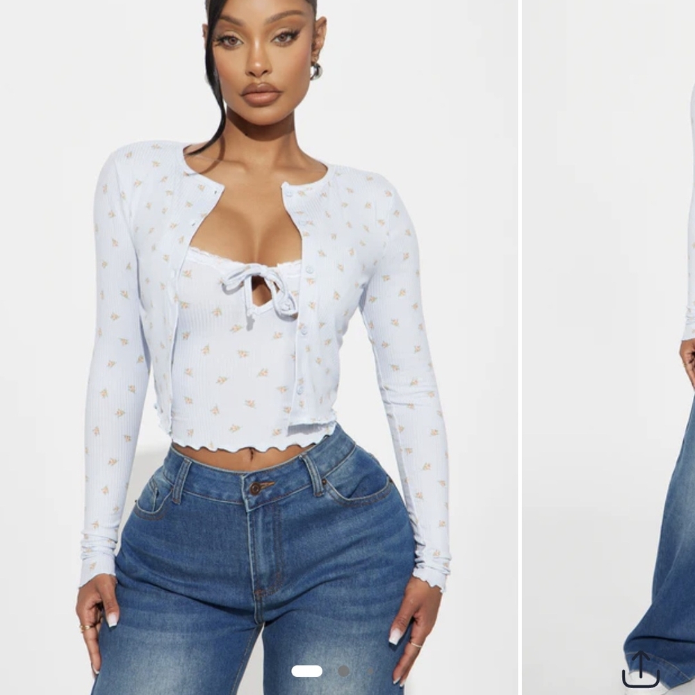 Women's Blue Floral Long Sleeve Top